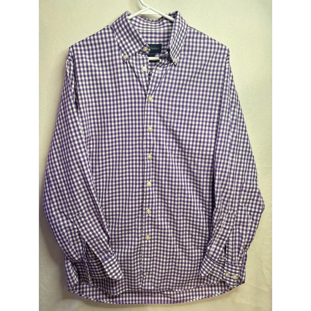Scott Barber Purple White Gingham Cotton Button Down Shirt Womens Large L